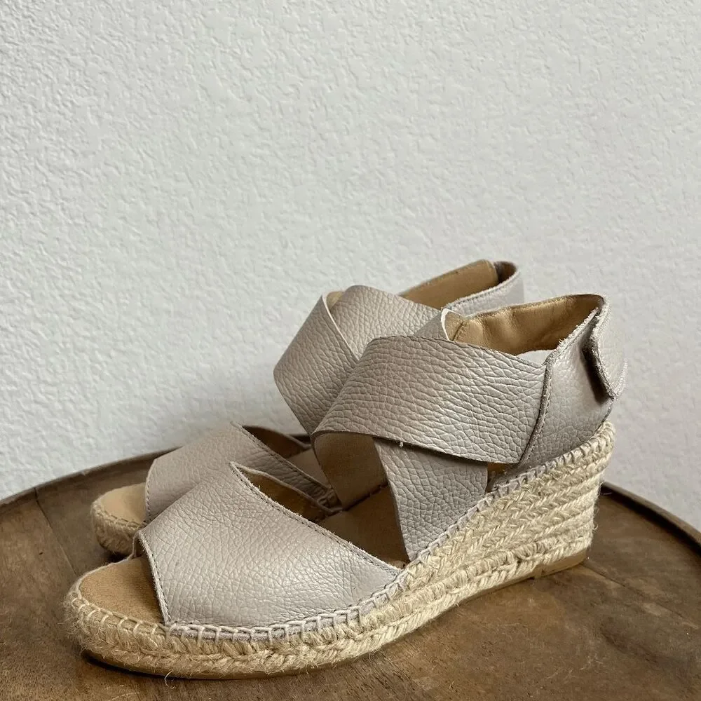 Kanna Beige Leather Espadrille Wedge Heeled Strappy Sandals Women's Size 40 10